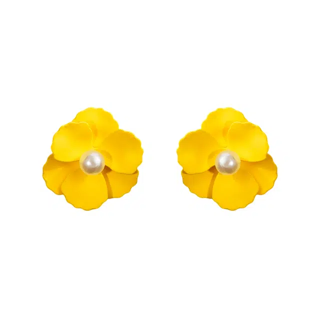 澜耀 黄色花朵 简约优雅精致显白温柔森系耳饰 合金 耳环 女款