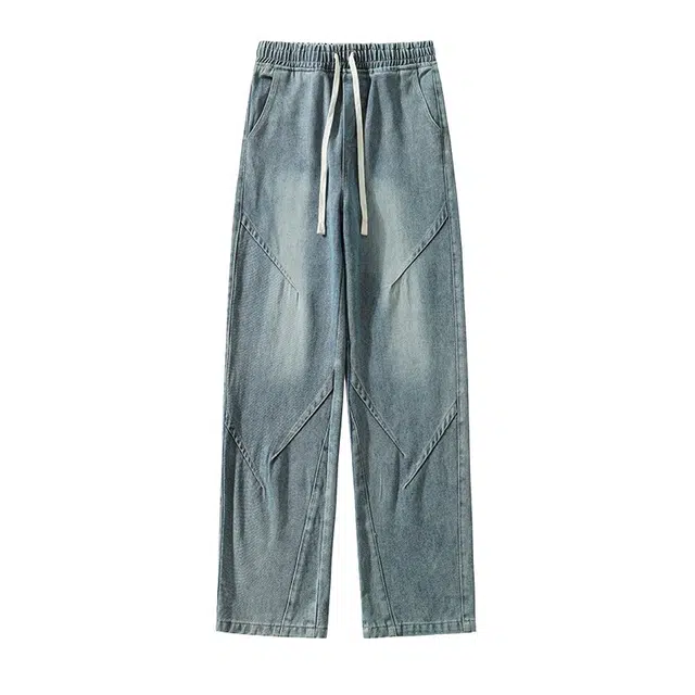 加荣 春秋通勤时尚男款裤慵懒风亲肤透气男拖地裤复古拼接设计感男士款裤高街水洗直筒裤男学院风日常男裤显高显瘦抽绳男长裤 男女同款