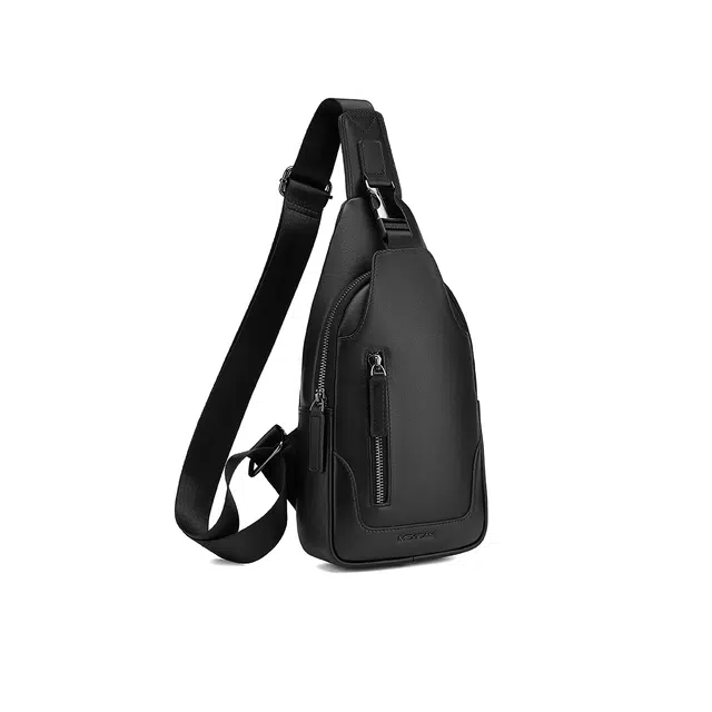稻草人 潮流时尚机能机车骑行休闲通勤 牛皮革 单肩斜挎包腰包胸包 常规 男款 黑色