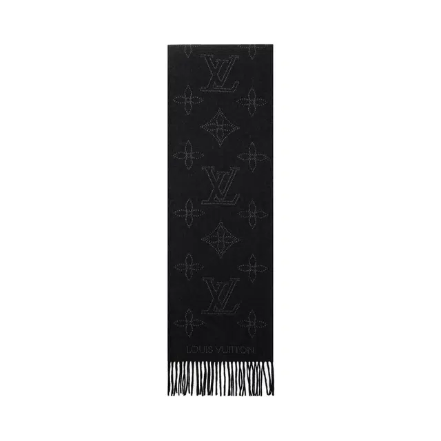 Louis Vuitton Monogram Tassel Wool Scarf Black