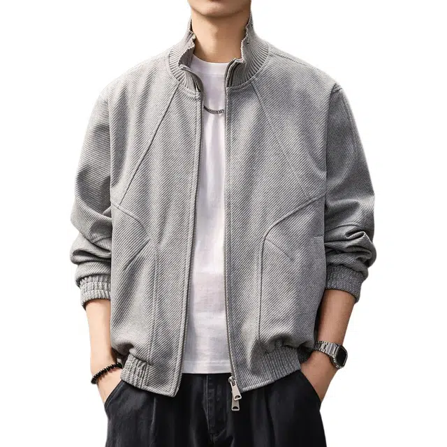 贵色 穿搭美式高街风复古运动潮流百搭拼接纹理休闲立领夹克外套 男女同款