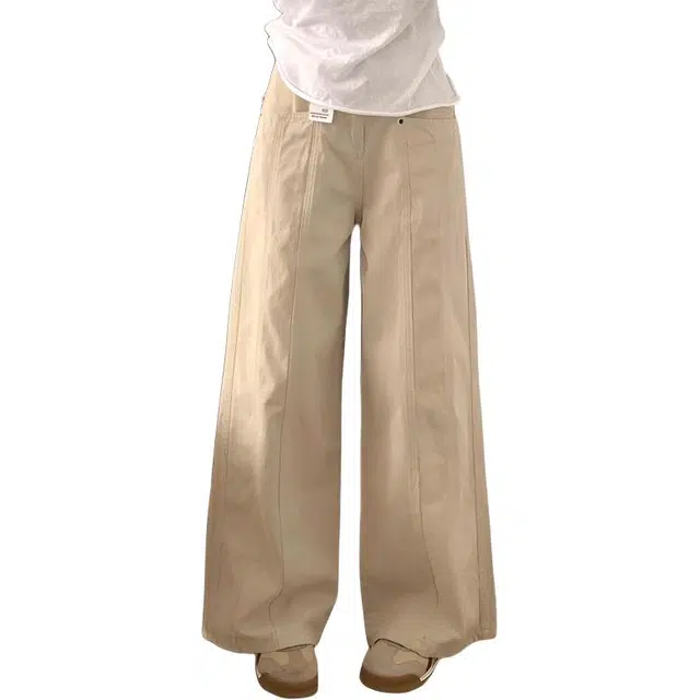 邓大喵 加长复古拼接阔腿女秋季美式高腰垂感显瘦直筒裤子牛仔裤 女款