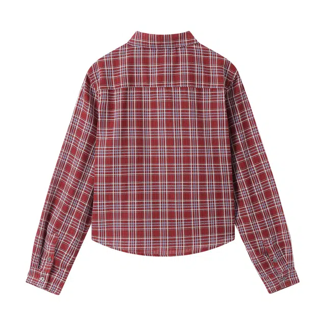 江南先生 美式复古格纹拼接立体绣花外套舒适百搭休闲长袖秋情侣款衬衣衬衫 男女同款