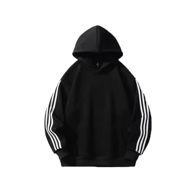 爱肯  美式高街连帽套头潮流时尚简约基础款宽松条纹拼接设计感通勤日常百搭休闲落肩长袖卫衣 男女同款