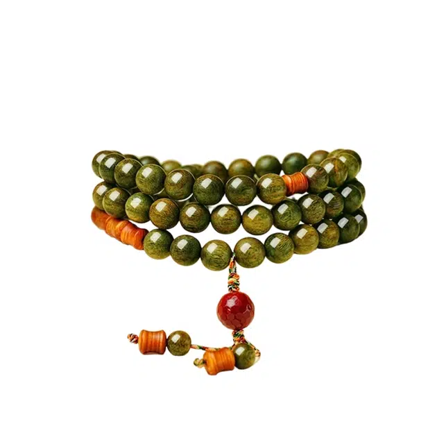 宣华意 【收藏级】新中式复古时尚古典气质优雅百搭高密奶香老料檀木文玩檀香绿色盘玩串珠佛珠手链#好运 绿檀 手串 女款