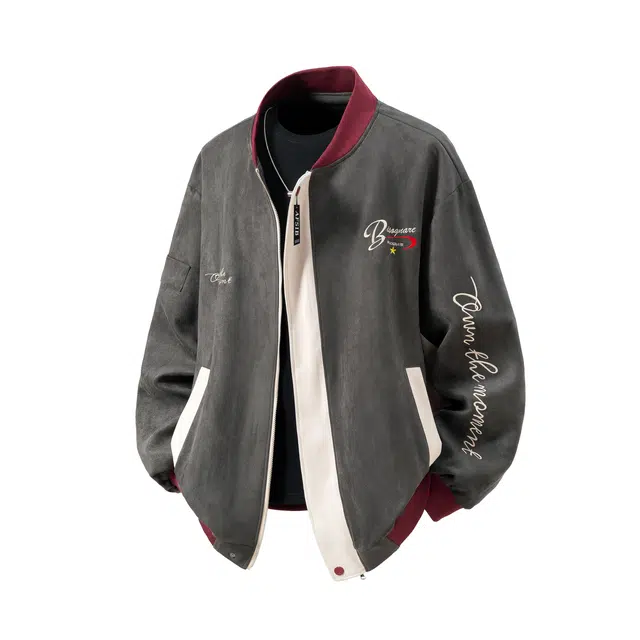 艾梵斯贝 美式复古潮流字母绣花拼接立领棒球服潮酷无性别日常通勤百搭高级感宽松休闲时尚高街风情侣款夹克 男女同款