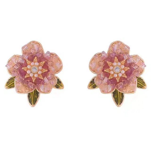 澜耀 精致紫色花朵 浪漫优雅法式日韩温柔简约耳饰 合金 耳环 女款