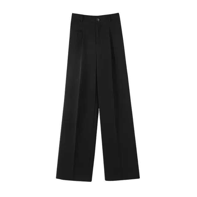 晚白 百搭通勤裤子时尚简约高腰宽松纯色休闲裤 女款