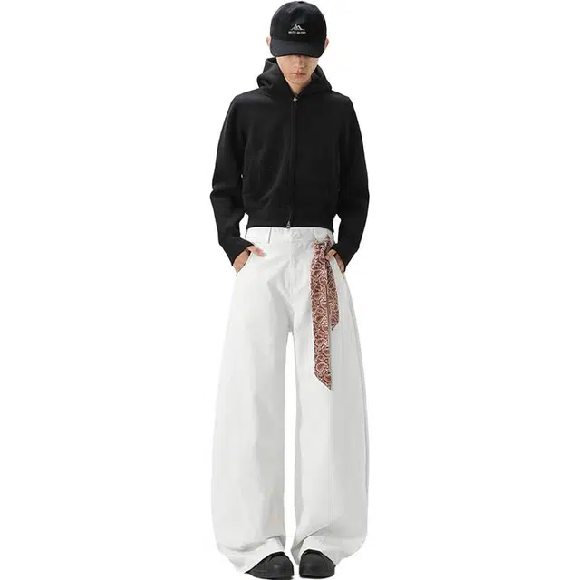 佐菲利 美式设计感豹纹绑带弯刀工装裤夏季潮牌帆布水洗长裤子休闲裤 男女同款