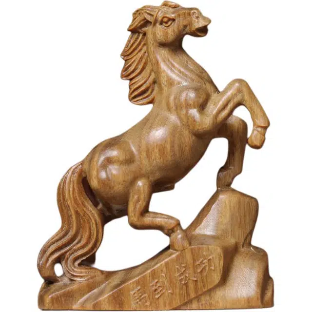 得笙陌 马到成功木雕工艺品精美雕刻桌面小摆车摆国潮新中式 血檀 摆件 男女同款情侣款