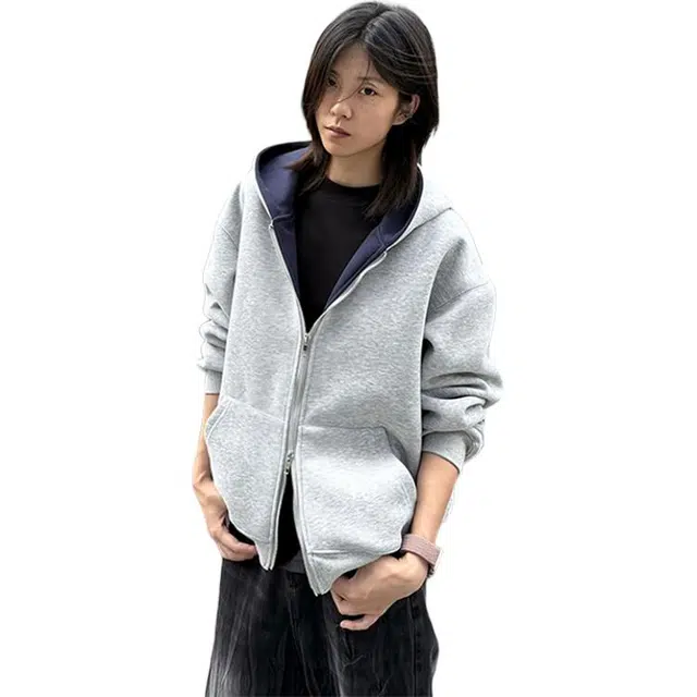 黑马漫画 美式撞色开衫上衣男重磅硬挺连帽衫痞帅高级感卫衣 男女同款