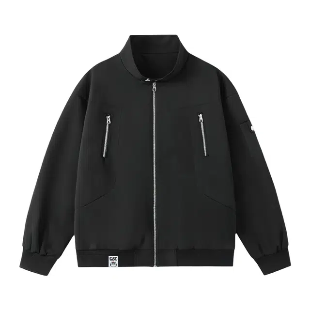 吾皇猫 高街学院风复古简约百搭基础款宽松潮流潮牌春秋款立领上衣时尚舒适透气秋季休闲夹克外套 男女同款