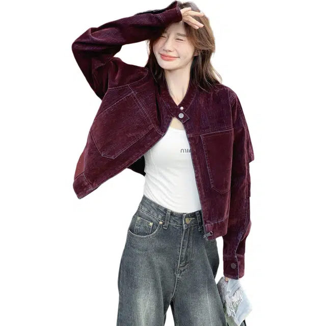 袋鼠 复古风格休闲百搭舒适轻便时尚短款纯色截短外套 女款