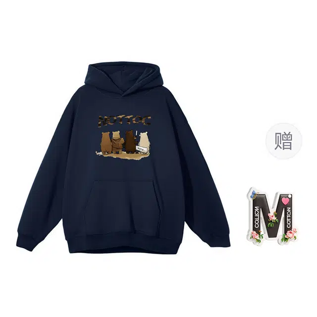 棉购 连帽卡通百搭潮流字母印花美式学生卫衣 男女同款