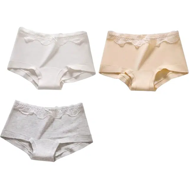 棉基因 蕾丝拼接设计少女风纯棉舒适柔软抗菌服帖加宽加长不勒腿 三条装 平角内裤 女款