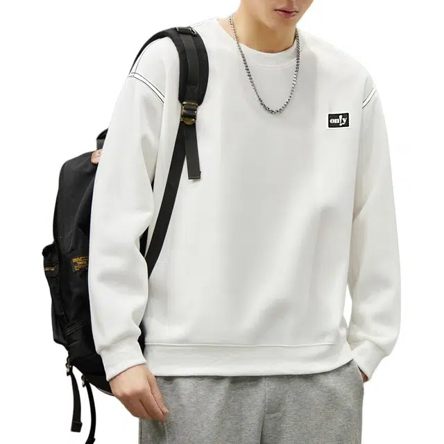 协协乐 圆领明线装饰男士秋冬季潮牌宽松休闲百搭长袖上衣小众设计款卫衣 男款