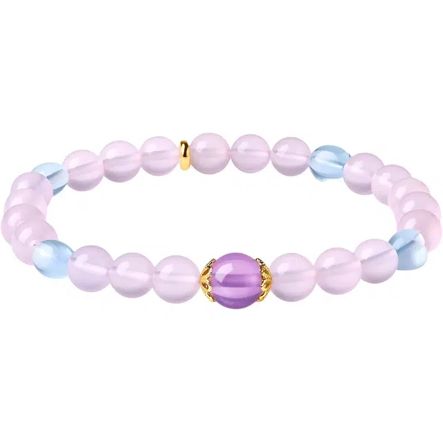 老庙 灼灼粉黛 桃花粉晶混搭海蓝紫晶珠串 森系清新旺顺利上岸平安转运能量设计感温柔百搭#好运天然 粉水晶 手串 女款