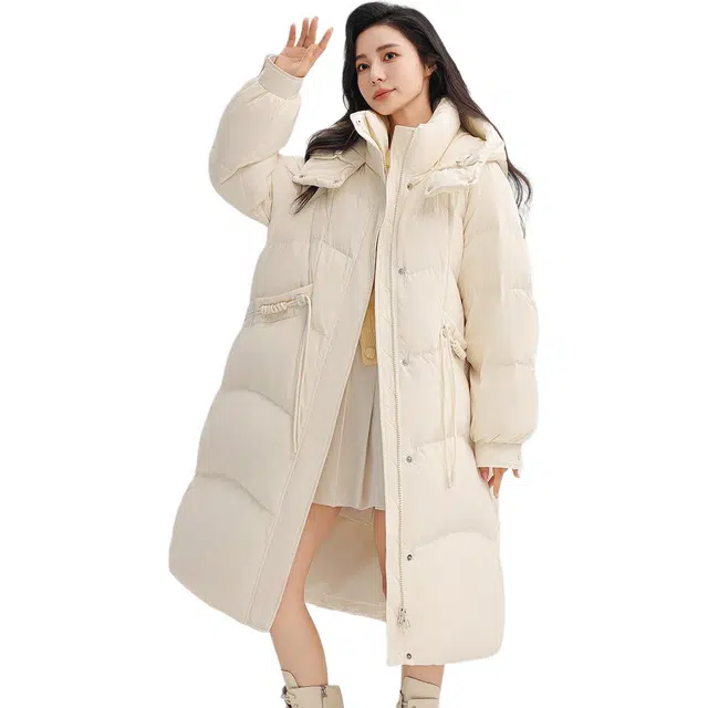 鸭鸭 长款防风保暖连帽设计宽松显瘦休闲学院风百搭羽绒服 女款
