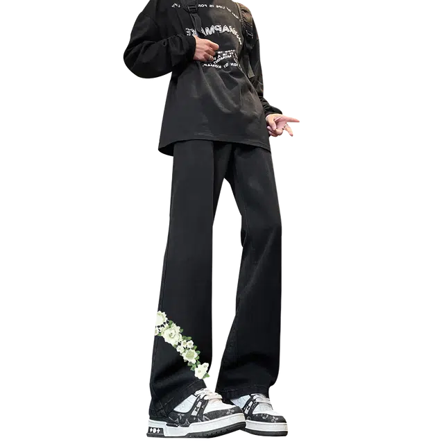 【万针刺绣3D立体浮雕】布客行 美式重工复古水洗基础款直筒高街舒适亲肤透气休闲百搭微喇纯色长裤显高显瘦显腿长弹力牛仔裤 男女同款