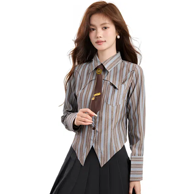 荟萃阁 百搭条纹学院风设计感领带衬衫 女款