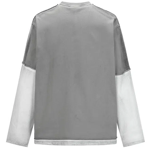 拾个壹先生 美式复古拼接假两件潮流小众宽松休闲百搭设计感字母刺绣长袖卫衣 男女同款