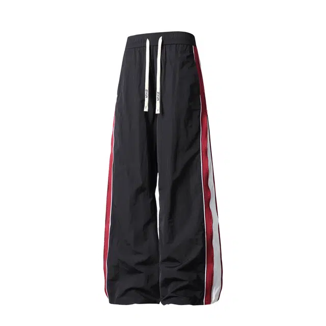 孜讯 美式设计感长拉链撞色条纹直筒长裤夏季薄款速干透气登山运动裤潮牌高街百搭宽松休闲裤 男女同款