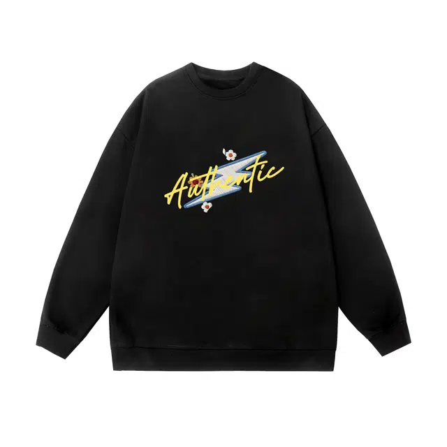 棉基因 早秋清新童趣简约高街时尚潮牌潮男青少年复古男装减龄感通勤高级感韩系穿搭女士基础款无帽打底衫慵懒风女圆领卫衣 男女同款