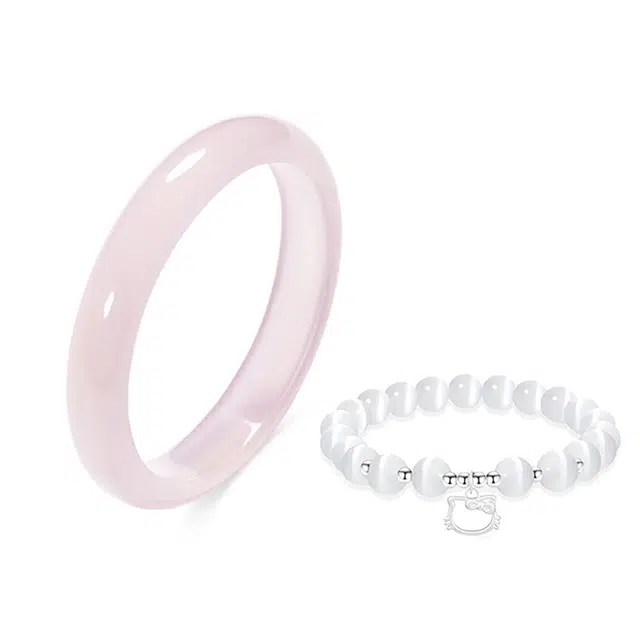 【招财吸金|可爱小猫】 岁月静好 萌趣卡通猫咪森系足银镂空猫咪吊坠轻奢小众设计感桃花粉手饰小众创意优雅#好运 琉璃 手镯 男女同款情侣款