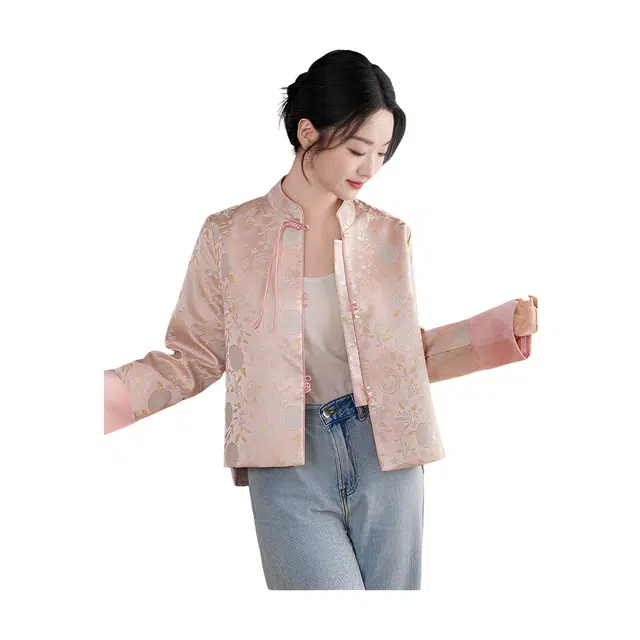 荟萃阁 新中式重工缎面提花盘扣立领长袖国风改良显瘦淑夹克 女款