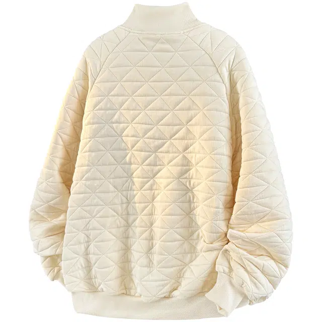 稻草人 美式复古潮牌菱形格纹理高街痞帅时尚双开拉链棒球领外套宽松舒适休闲百搭开衫长袖肌理感秋季卫衣 男女同款