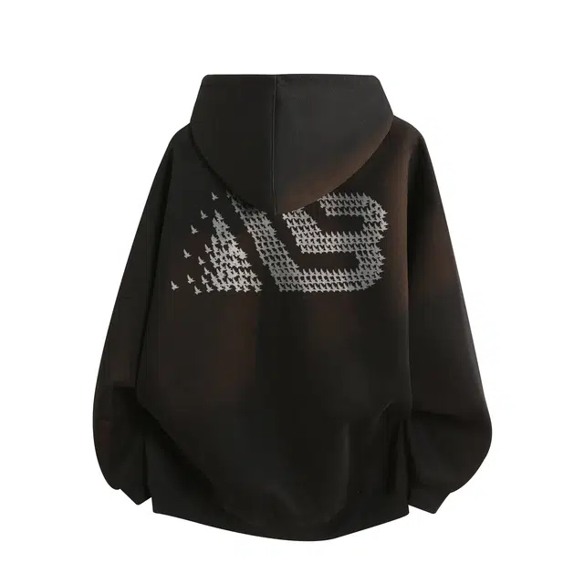 物质公式 重磅美式复古高街潮牌创意趣味鸽子几何图案字母印花设计感简约学院风休闲百搭透气落肩袖宽松拉链纯色连帽外套开衫卫衣 男女同款