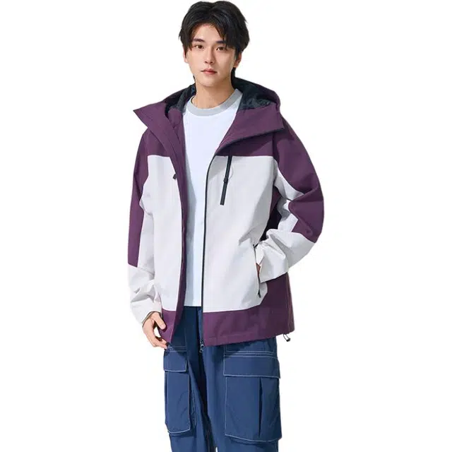 左岸 【机能风】男款工装拼色冲锋衣美式连帽保暖登山服防风防水单冲透气夹克 男女同款