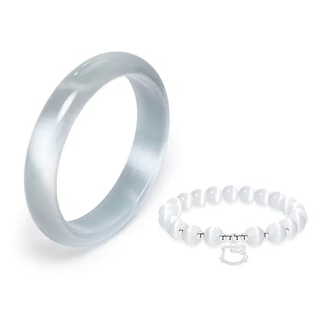 【一步一响|纯银小猫】 岁月静好 冰蓝白月光可爱猫咪叠戴套装新中式复古汉服旗袍清冷感显白极简风日常通勤#好运 琉璃 手镯 男女同款情侣款