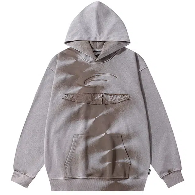 拾个壹先生 美式复古重磅高街做旧涂鸦宽松休闲百搭小众设计感帽衫卫衣 男女同款