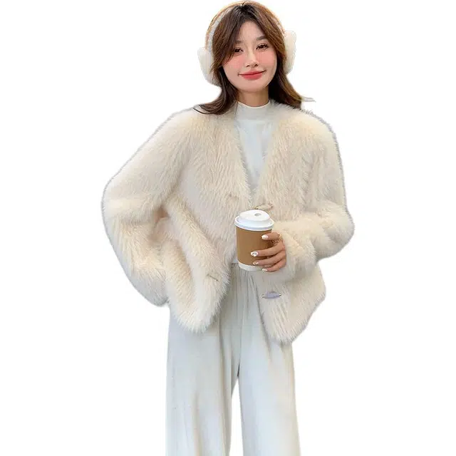 稻草人 高级感单排扣保暖毛绒气质百搭秋冬绒感外套 女款