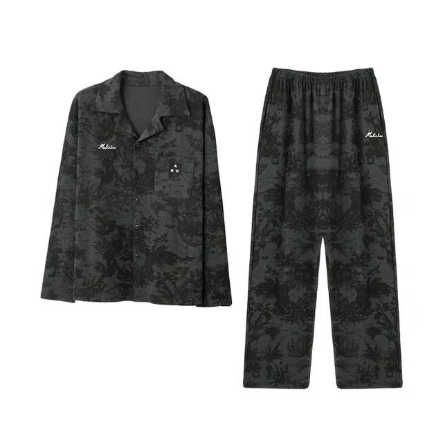 木林森 印花经典版型长袖轻薄长裤凉感垂顺不易皱居家睡衣套装 男款