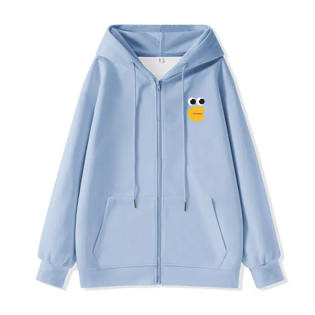 棉致 瞪眼鸭鸭简约纯色牛奶丝复合抗皱无性别主义宽松落肩休闲卫衣 男女同款