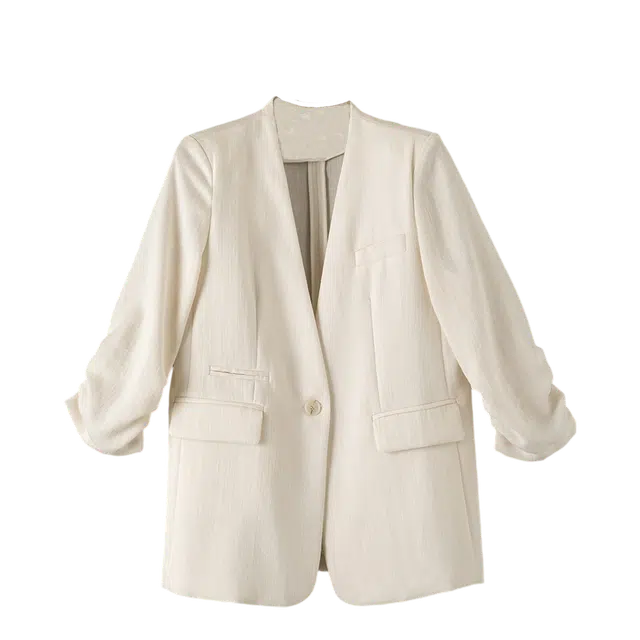 晚白 收腰显瘦弹力七分袖翻领通勤风西装 女款