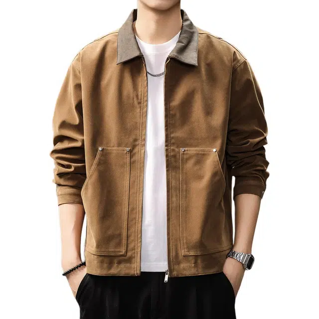 贵色 秋季 翻领植绒复古美式夹克外套 宽松 男女同款