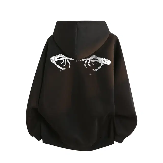 物质公式 重磅美式复古高街潮牌创意趣味骷髅手掌图案字母印花设计感简约学院风休闲百搭透气落肩袖宽松拉链纯色连帽外套开衫卫衣 男女同款