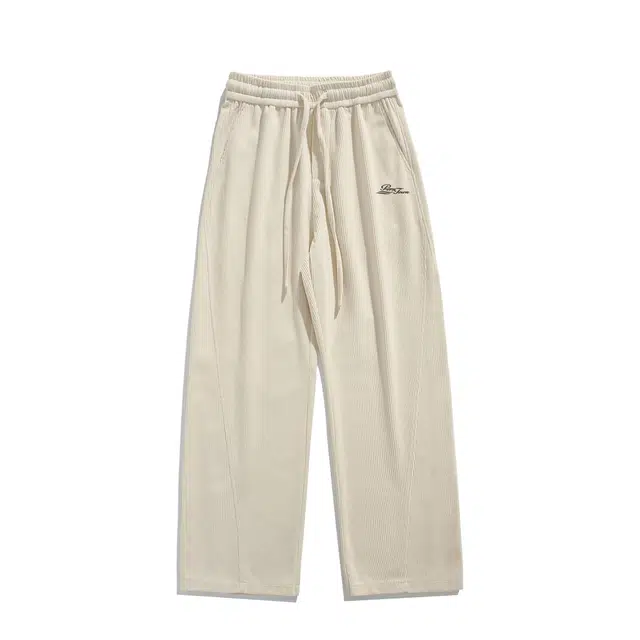 黑恐龙 美式高街潮流字母印花立体纯色中腰系带简约阔腿垂感时尚百搭舒适宽松户外运动日常通勤长裤休闲裤 男女同款