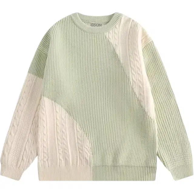 洞洞拐 复古撞色不规则拼接圆领潮牌宽松情侣毛线衫针织衫 男女同款