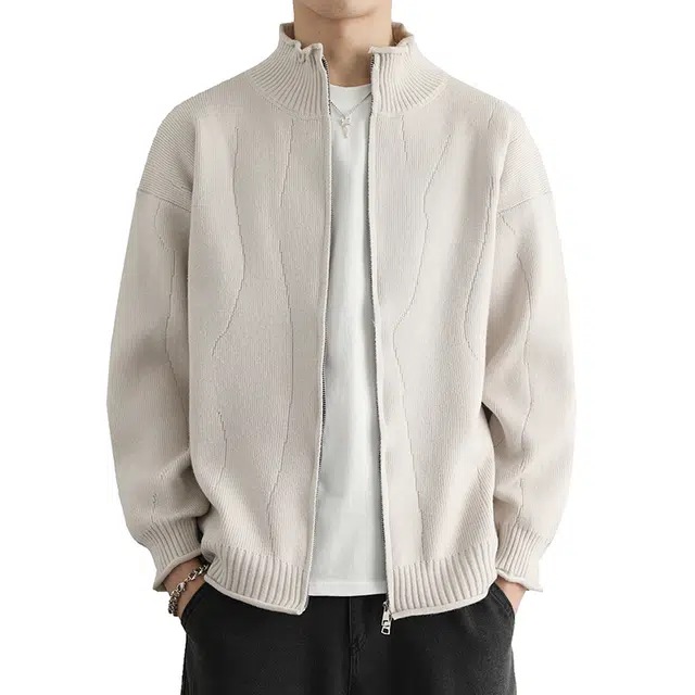 百胜狐 百胜狐回力外套春秋季美式宽松立领夹克男士拉链开衫褂子针织衫 男款