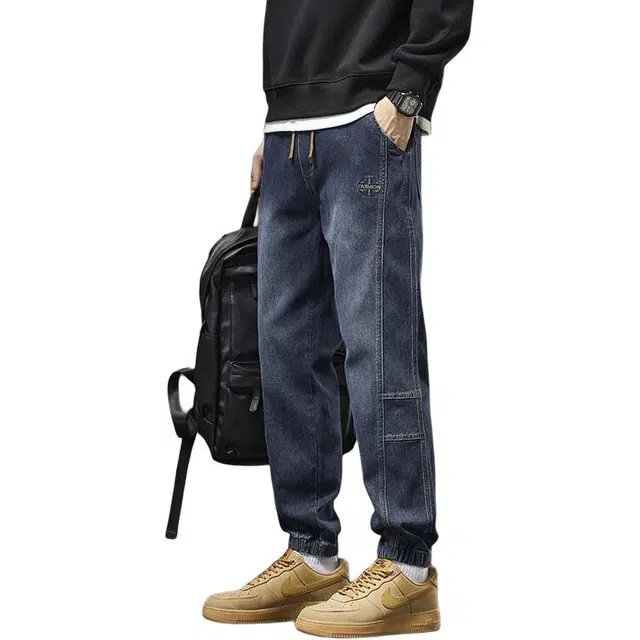 协协乐 复古做旧水洗机能高街风秋冬季宽松束脚九分裤美式潮牌哈伦休闲工装长裤子春秋牛仔裤 男款