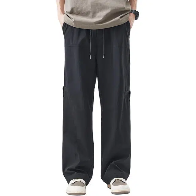 杜克恩 重磅竖纹直筒伞兵裤秋季美式复古中高腰长裤潮牌百搭设计感小众阔腿工装裤 男款