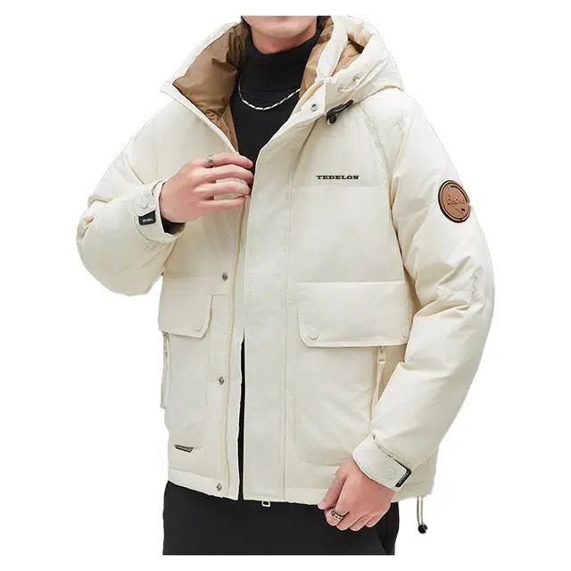 太子龍 美式港风保暖时尚白鸭绒连帽休闲个性痞帅百搭潮流纯色外套棉服 男款