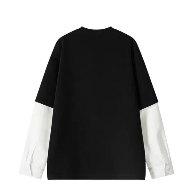 加荣 春秋复古华棉假两件长袖男卫衣撞色慵懒感日常气质百男休闲衣简约纯色今年流行爆款男士款美式舒适高级感男上衣 男女同款