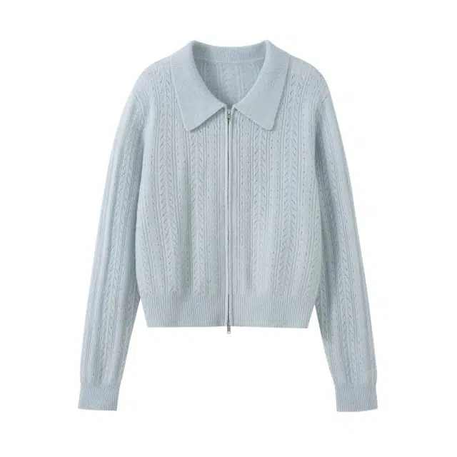 柳絮自制 秋冬绞花纯色百搭开衫外套毛衣 女款