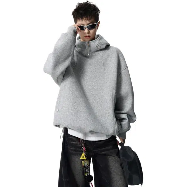 佐菲利 美式重磅拼接连帽设计感简约百搭外套休闲情侣帽衫卫衣 男女同款