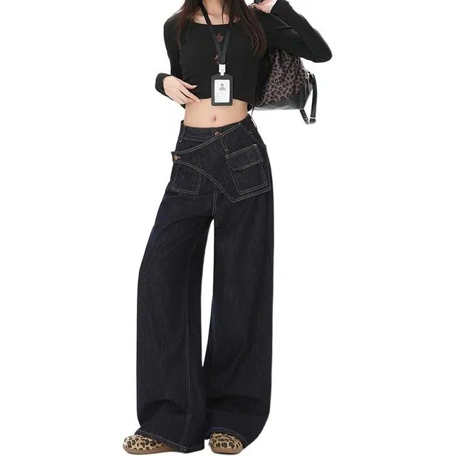 如续 设计感阔腿女宽松显瘦高街爆款超火直筒裤牛仔裤 女款